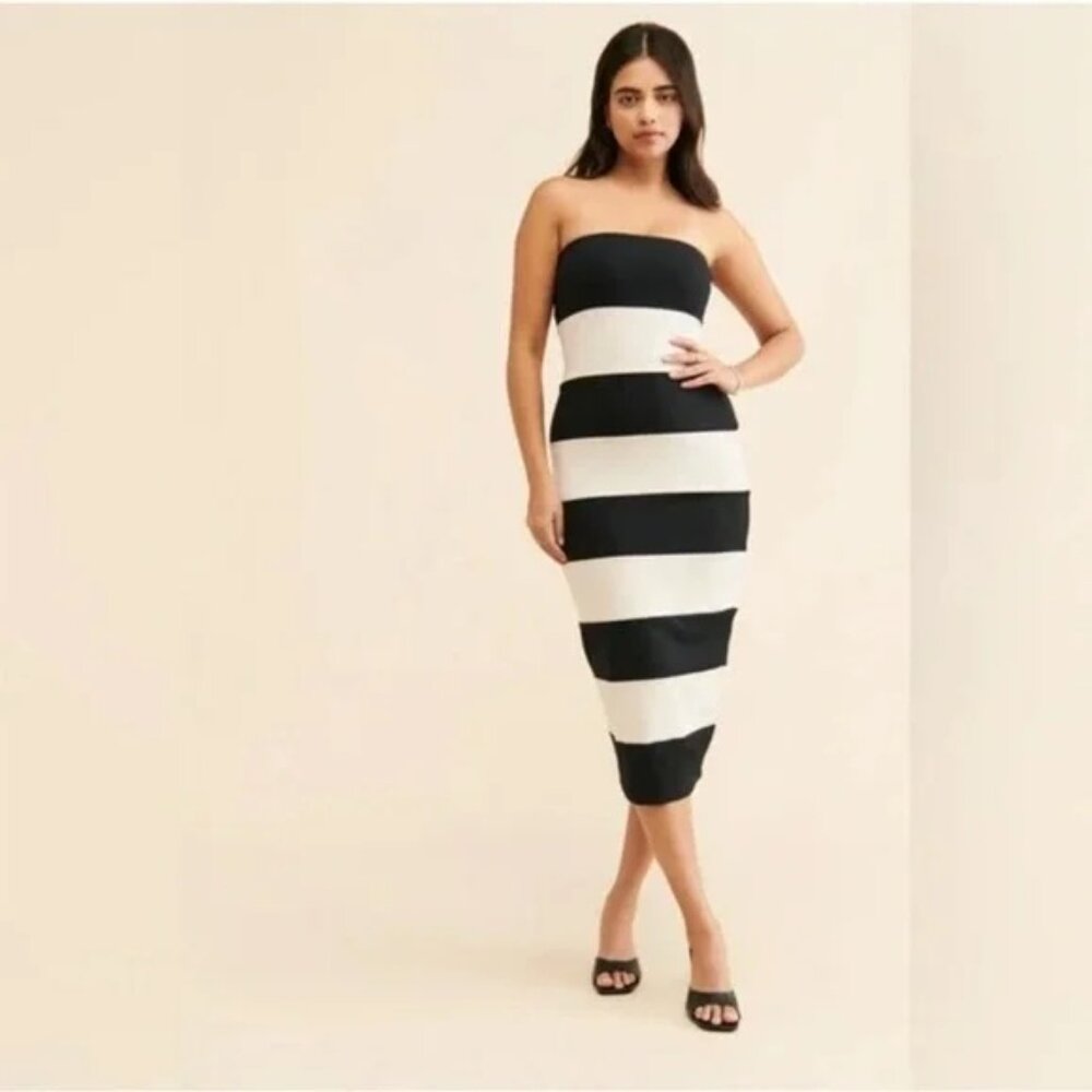 Susana‎ Monaco Striped Strapless Jersey Midi Dress Women's Size Medium NWT